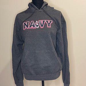 Champion Women's Gray Hoodie, Navy Logo, Size Medium